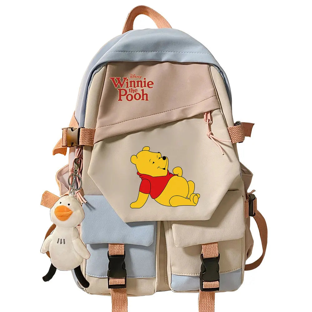 Winnie the Pooh Boys Girls Kids School Book Bags Women Patchwork Bagpack Teenagers Schoolbags Canvas Student Backpack