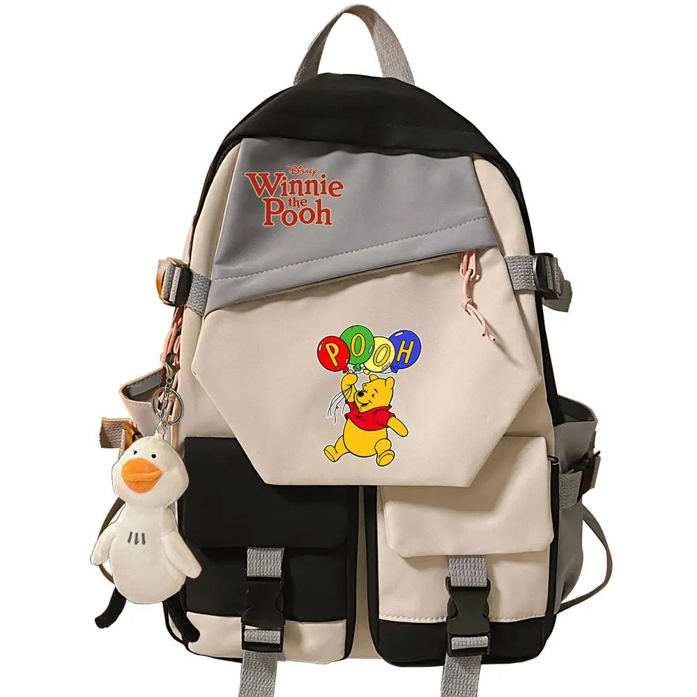 Winnie the Pooh Boys Girls Kids School Book Bags Women Patchwork Bagpack Teenagers Schoolbags Canvas Student Backpack