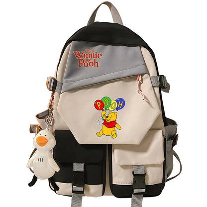 Winnie the Pooh Boys Girls Kids School Book Bags Women Patchwork Bagpack Teenagers Schoolbags Canvas Student Backpack