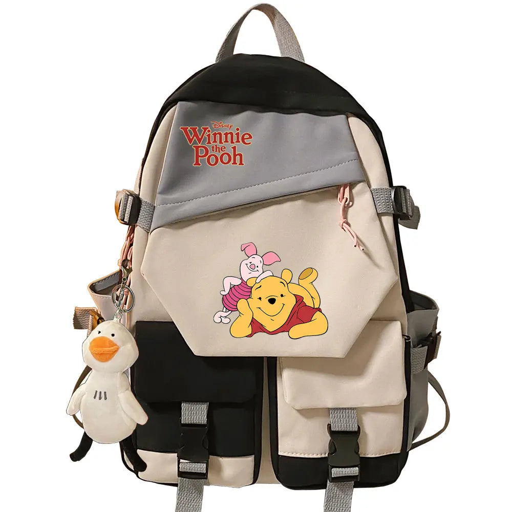 Winnie the Pooh Boys Girls Kids School Book Bags Women Patchwork Bagpack Teenagers Schoolbags Canvas Student Backpack