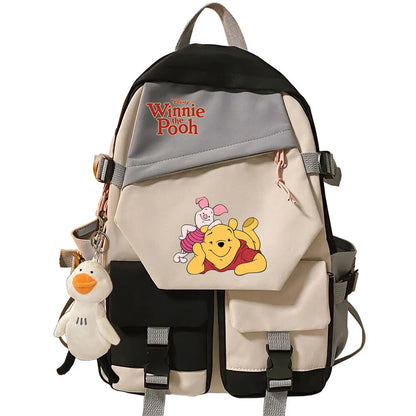 Winnie the Pooh Boys Girls Kids School Book Bags Women Patchwork Bagpack Teenagers Schoolbags Canvas Student Backpack