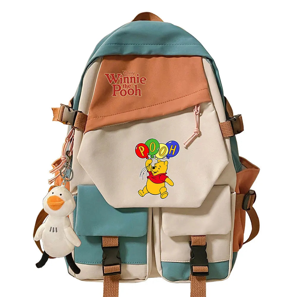 Winnie the Pooh Boys Girls Kids School Book Bags Women Patchwork Bagpack Teenagers Schoolbags Canvas Student Backpack