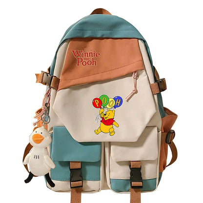 Winnie the Pooh Boys Girls Kids School Book Bags Women Patchwork Bagpack Teenagers Schoolbags Canvas Student Backpack