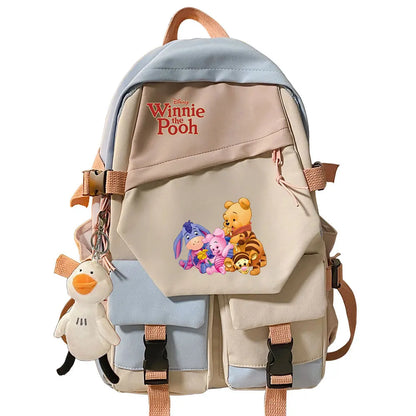 Winnie the Pooh Boys Girls Kids School Book Bags Women Patchwork Bagpack Teenagers Schoolbags Canvas Student Backpack