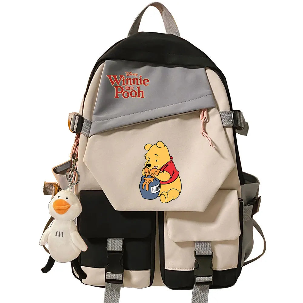 Winnie the Pooh Boys Girls Kids School Book Bags Women Patchwork Bagpack Teenagers Schoolbags Canvas Student Backpack