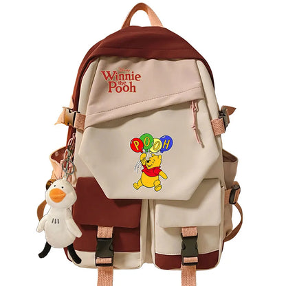 Winnie the Pooh Boys Girls Kids School Book Bags Women Patchwork Bagpack Teenagers Schoolbags Canvas Student Backpack
