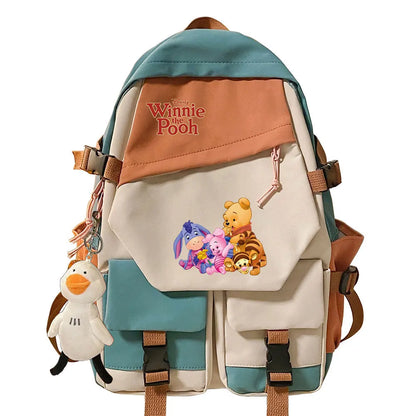 Winnie the Pooh Boys Girls Kids School Book Bags Women Patchwork Bagpack Teenagers Schoolbags Canvas Student Backpack