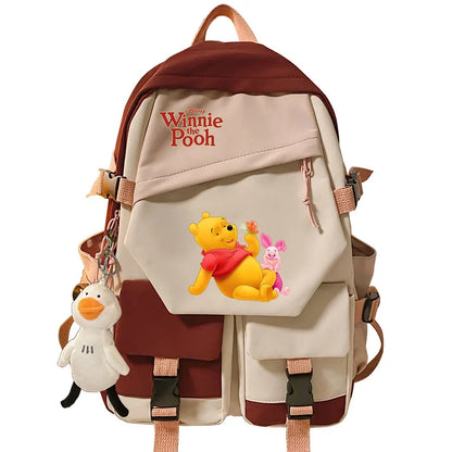 Winnie the Pooh Boys Girls Kids School Book Bags Women Patchwork Bagpack Teenagers Schoolbags Canvas Student Backpack