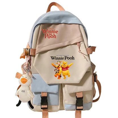 Winnie the Pooh Boys Girls Kids School Book Bags Women Patchwork Bagpack Teenagers Schoolbags Canvas Student Backpack