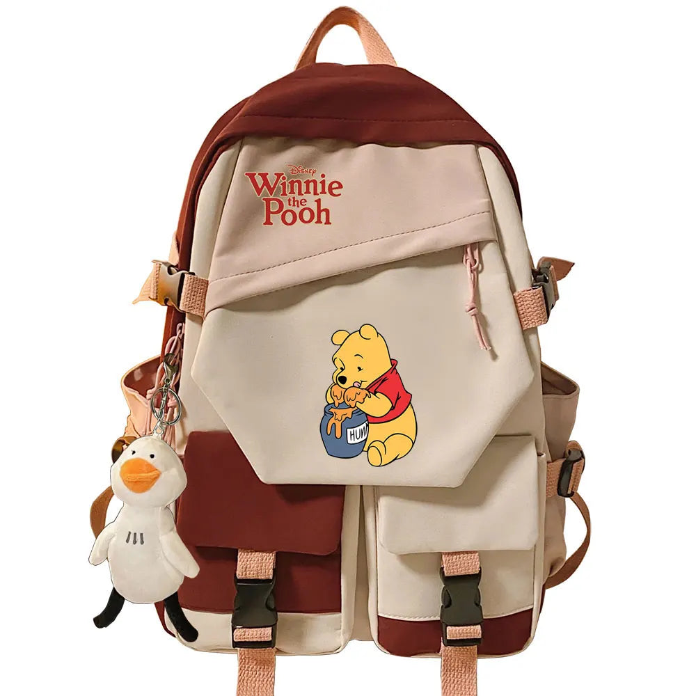 Winnie the Pooh Boys Girls Kids School Book Bags Women Patchwork Bagpack Teenagers Schoolbags Canvas Student Backpack