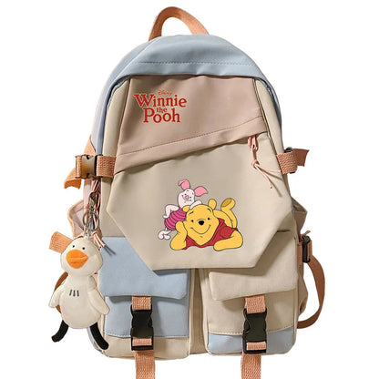 Winnie the Pooh Boys Girls Kids School Book Bags Women Patchwork Bagpack Teenagers Schoolbags Canvas Student Backpack