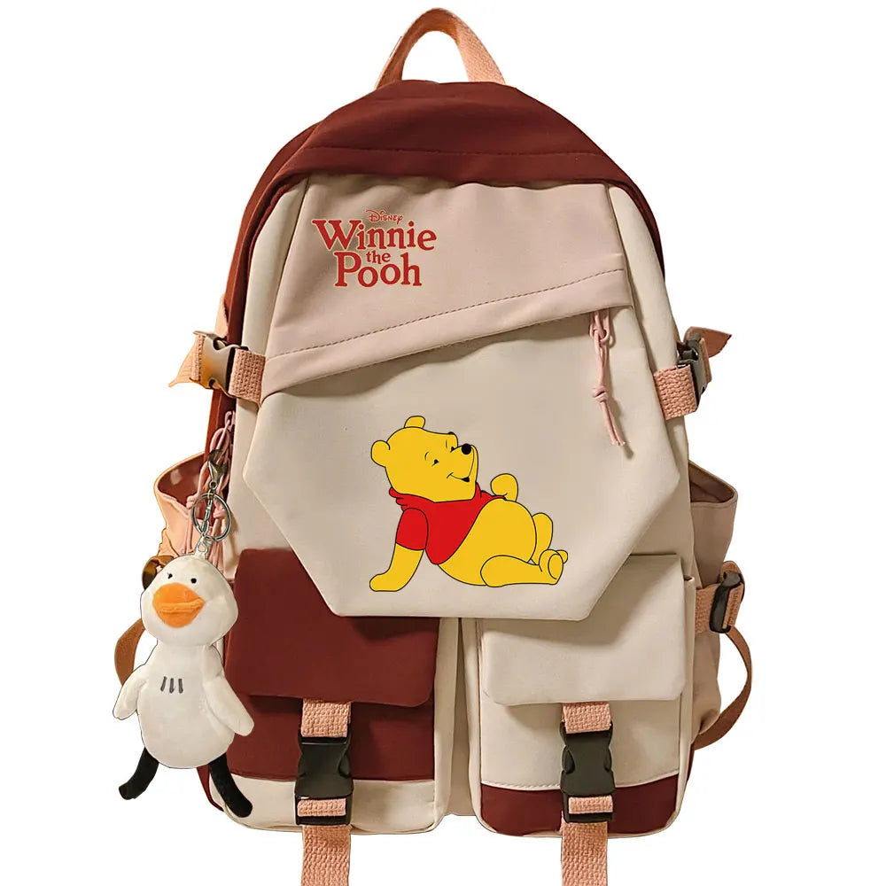 Winnie the Pooh Boys Girls Kids School Book Bags Women Patchwork Bagpack Teenagers Schoolbags Canvas Student Backpack