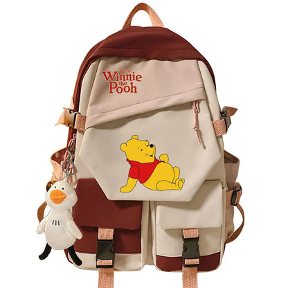 Winnie the Pooh Boys Girls Kids School Book Bags Women Patchwork Bagpack Teenagers Schoolbags Canvas Student Backpack