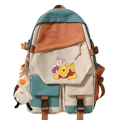 Winnie the Pooh Boys Girls Kids School Book Bags Women Patchwork Bagpack Teenagers Schoolbags Canvas Student Backpack