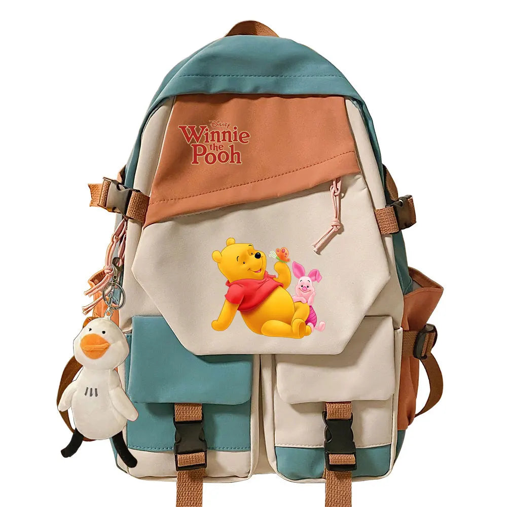 Winnie the Pooh Boys Girls Kids School Book Bags Women Patchwork Bagpack Teenagers Schoolbags Canvas Student Backpack