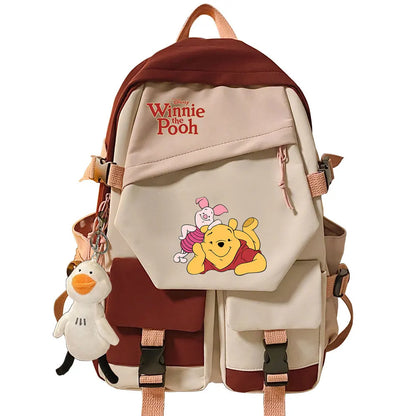 Winnie the Pooh Boys Girls Kids School Book Bags Women Patchwork Bagpack Teenagers Schoolbags Canvas Student Backpack