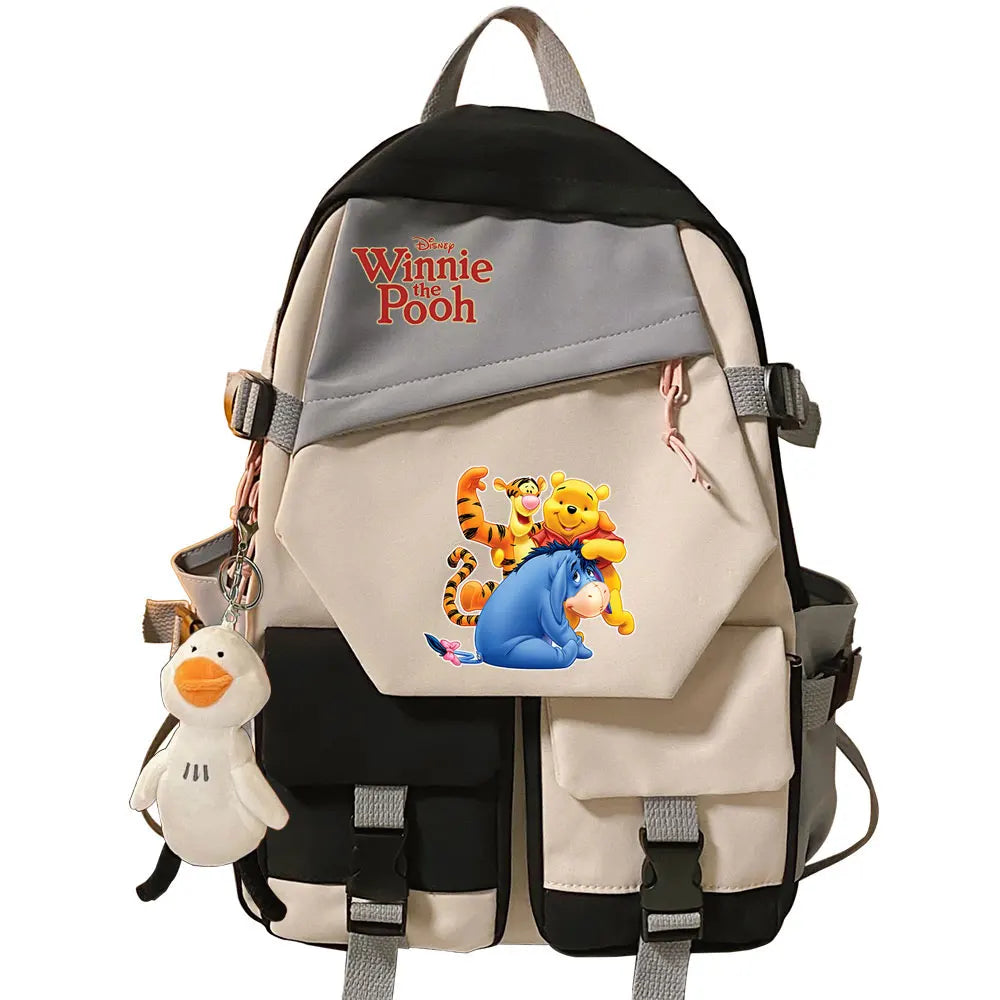 Winnie the Pooh Boys Girls Kids School Book Bags Women Patchwork Bagpack Teenagers Schoolbags Canvas Student Backpack