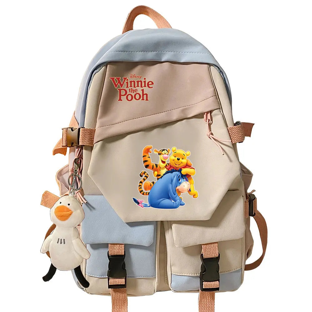 Winnie the Pooh Boys Girls Kids School Book Bags Women Patchwork Bagpack Teenagers Schoolbags Canvas Student Backpack