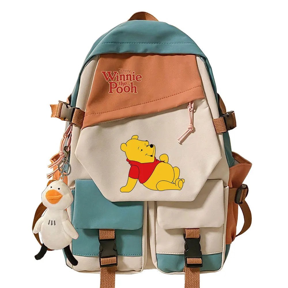 Winnie the Pooh Boys Girls Kids School Book Bags Women Patchwork Bagpack Teenagers Schoolbags Canvas Student Backpack