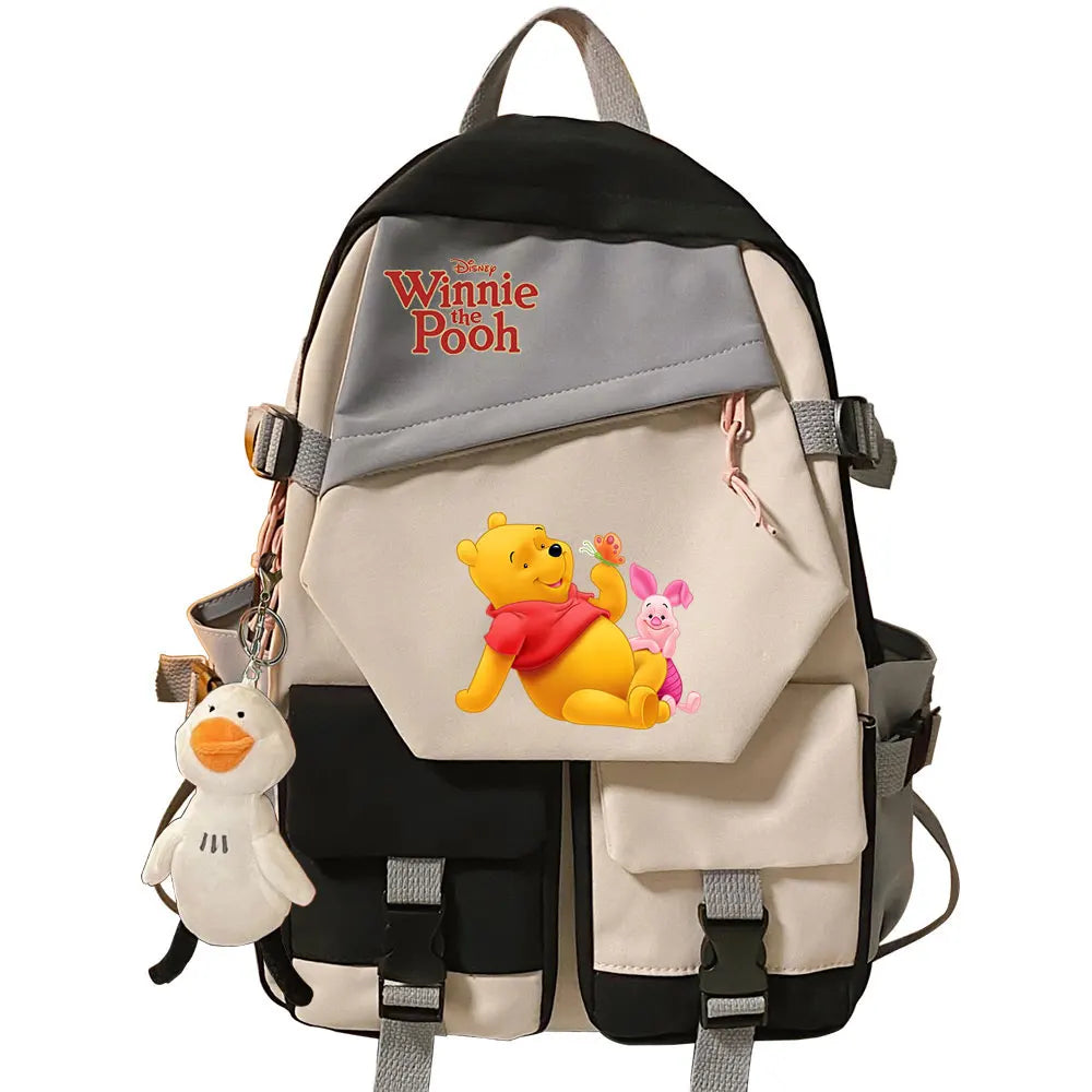 Winnie the Pooh Boys Girls Kids School Book Bags Women Patchwork Bagpack Teenagers Schoolbags Canvas Student Backpack
