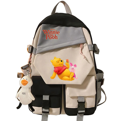 Winnie the Pooh Boys Girls Kids School Book Bags Women Patchwork Bagpack Teenagers Schoolbags Canvas Student Backpack