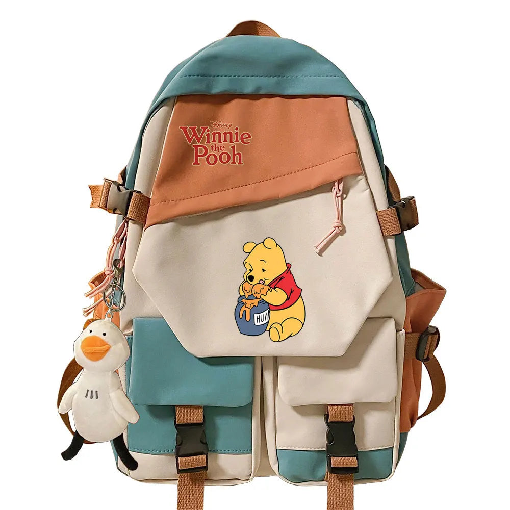 Winnie the Pooh Boys Girls Kids School Book Bags Women Patchwork Bagpack Teenagers Schoolbags Canvas Student Backpack