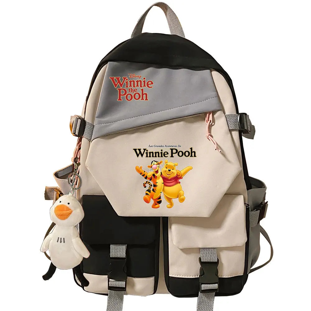 Winnie the Pooh Boys Girls Kids School Book Bags Women Patchwork Bagpack Teenagers Schoolbags Canvas Student Backpack