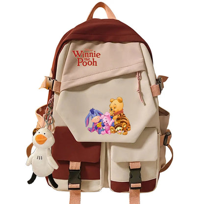 Winnie the Pooh Boys Girls Kids School Book Bags Women Patchwork Bagpack Teenagers Schoolbags Canvas Student Backpack