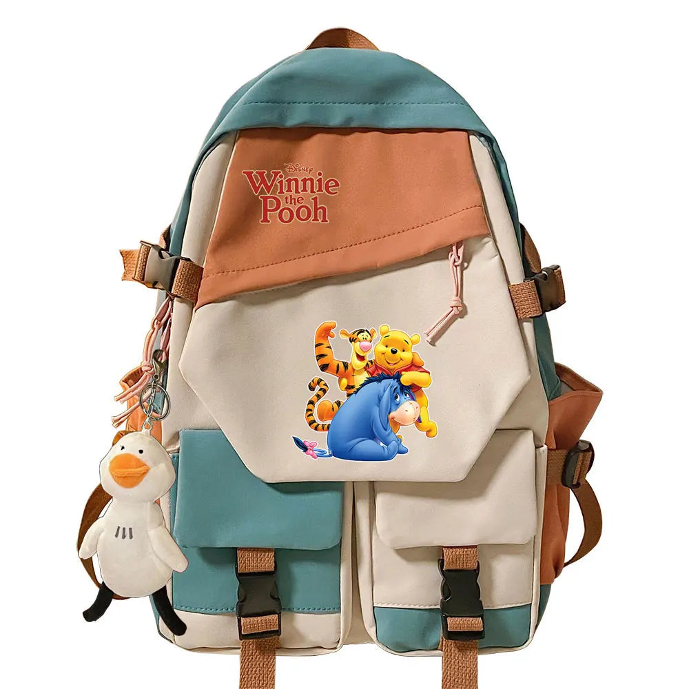 Winnie the Pooh Boys Girls Kids School Book Bags Women Patchwork Bagpack Teenagers Schoolbags Canvas Student Backpack