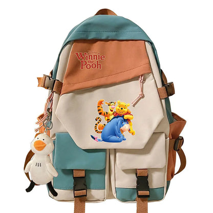 Winnie the Pooh Boys Girls Kids School Book Bags Women Patchwork Bagpack Teenagers Schoolbags Canvas Student Backpack