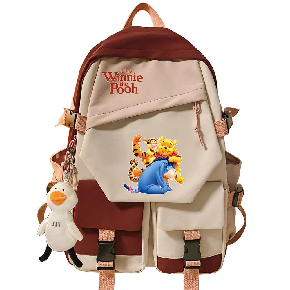 Winnie the Pooh Boys Girls Kids School Book Bags Women Patchwork Bagpack Teenagers Schoolbags Canvas Student Backpack