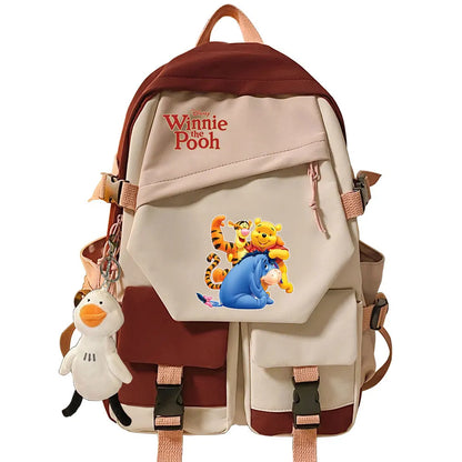 Winnie the Pooh Boys Girls Kids School Book Bags Women Patchwork Bagpack Teenagers Schoolbags Canvas Student Backpack