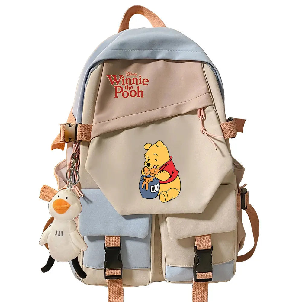 Winnie the Pooh Boys Girls Kids School Book Bags Women Patchwork Bagpack Teenagers Schoolbags Canvas Student Backpack