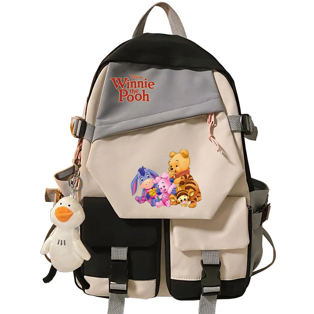 Winnie the Pooh Boys Girls Kids School Book Bags Women Patchwork Bagpack Teenagers Schoolbags Canvas Student Backpack