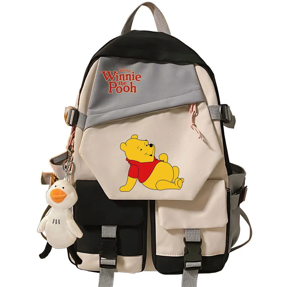 Winnie the Pooh Boys Girls Kids School Book Bags Women Patchwork Bagpack Teenagers Schoolbags Canvas Student Backpack