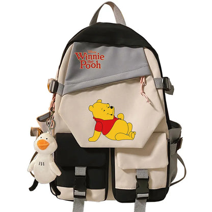 Winnie the Pooh Boys Girls Kids School Book Bags Women Patchwork Bagpack Teenagers Schoolbags Canvas Student Backpack