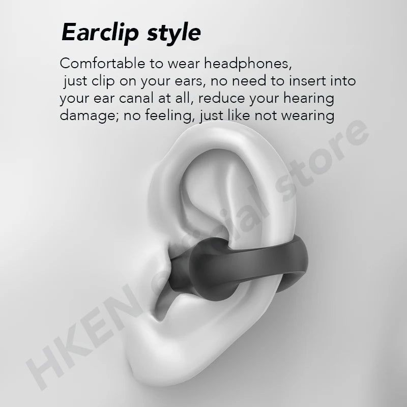 Wireless Headphones Clip Earphones Bluetooth Wireless Bone Conduction TWS Earbuds Clip on Ear Sport Headsets with Microphone