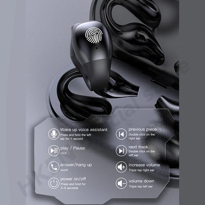 Wireless Headphones Clip Earphones Bluetooth Wireless Bone Conduction TWS Earbuds Clip on Ear Sport Headsets with Microphone