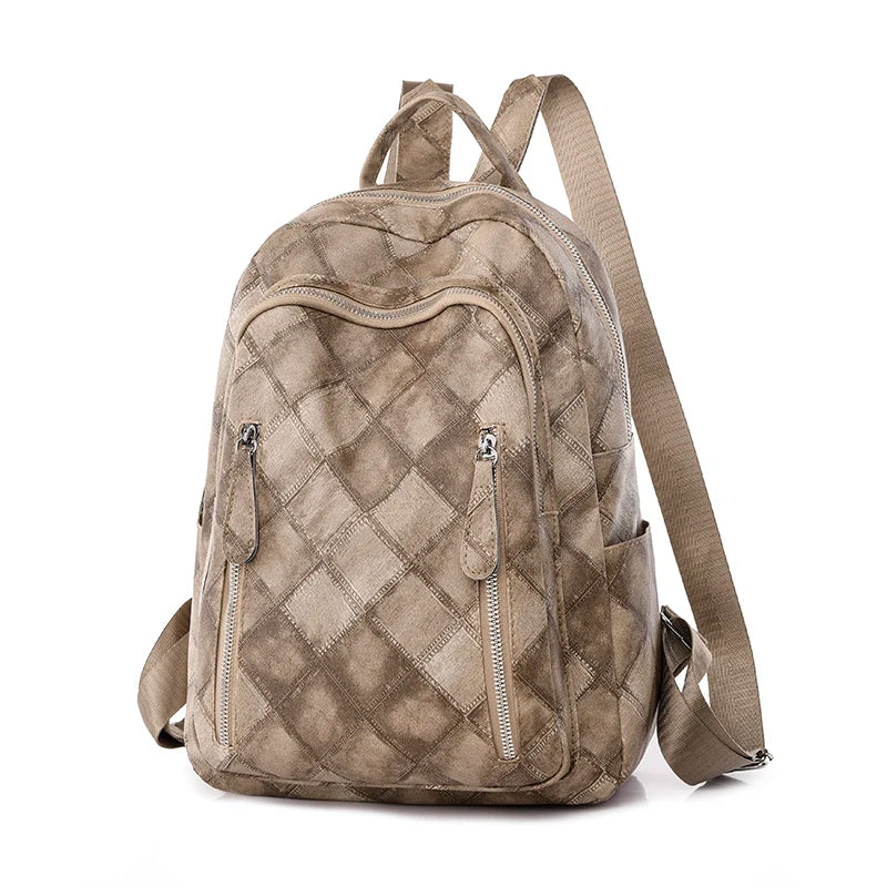 With High Quality Splashproof PU Fabric Mochilas Fashion Women's Travel Kapsack Retro Diamond Pattern Printed Design Backpacks