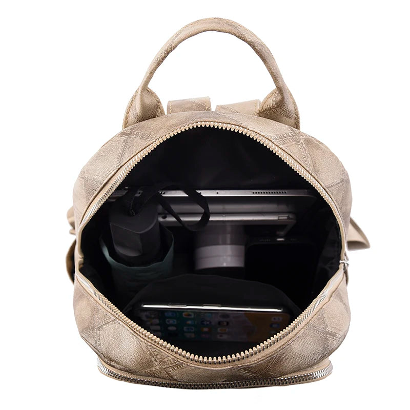 With High Quality Splashproof PU Fabric Mochilas Fashion Women's Travel Kapsack Retro Diamond Pattern Printed Design Backpacks