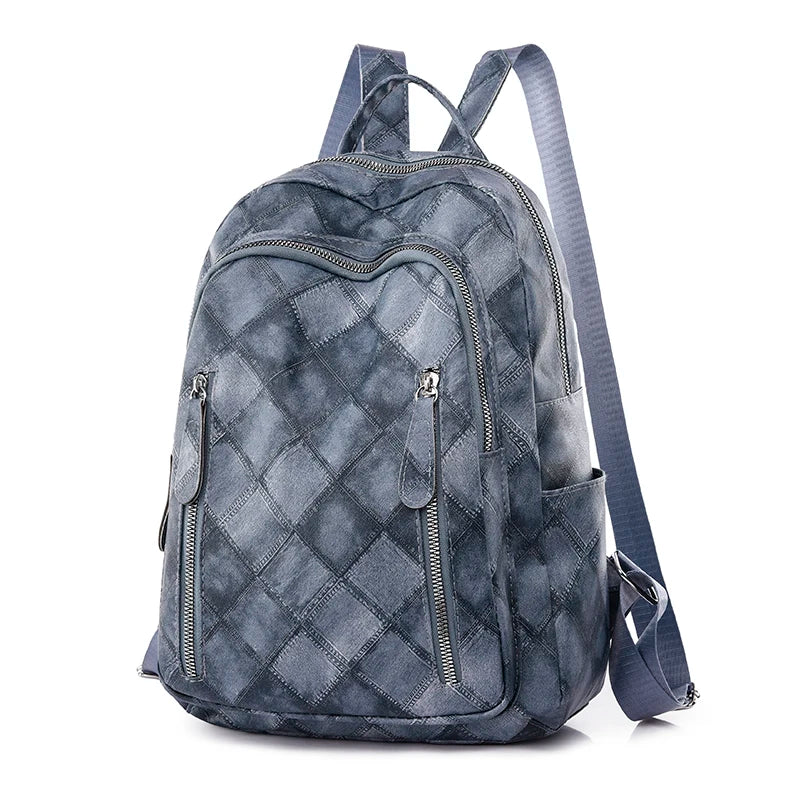 With High Quality Splashproof PU Fabric Mochilas Fashion Women's Travel Kapsack Retro Diamond Pattern Printed Design Backpacks