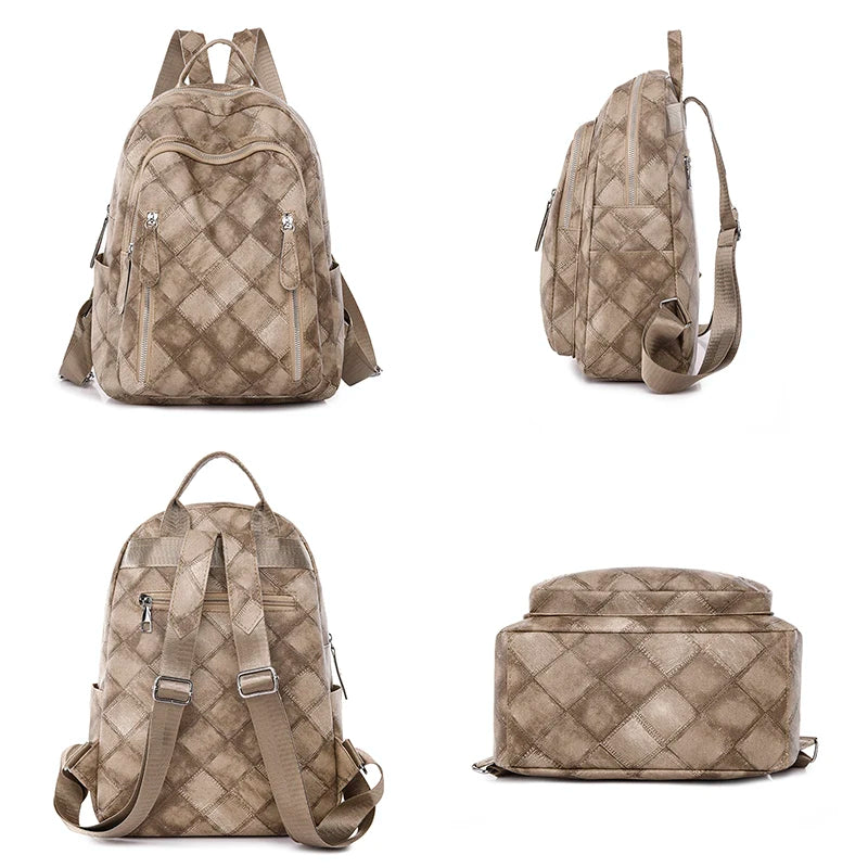 With High Quality Splashproof PU Fabric Mochilas Fashion Women's Travel Kapsack Retro Diamond Pattern Printed Design Backpacks