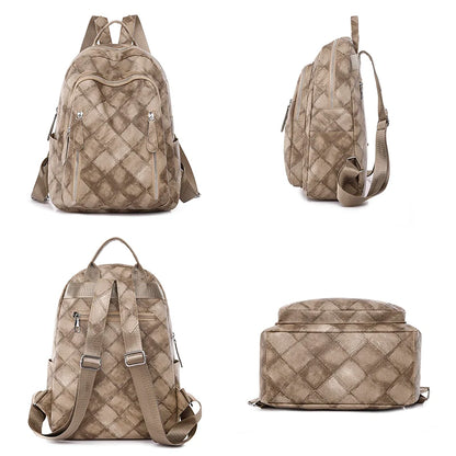 With High Quality Splashproof PU Fabric Mochilas Fashion Women's Travel Kapsack Retro Diamond Pattern Printed Design Backpacks