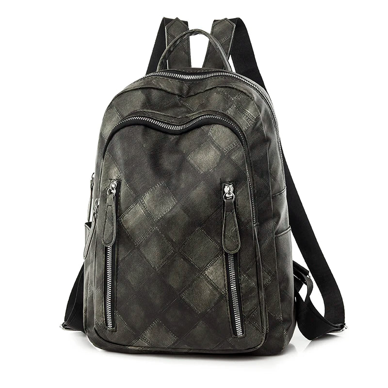With High Quality Splashproof PU Fabric Mochilas Fashion Women's Travel Kapsack Retro Diamond Pattern Printed Design Backpacks