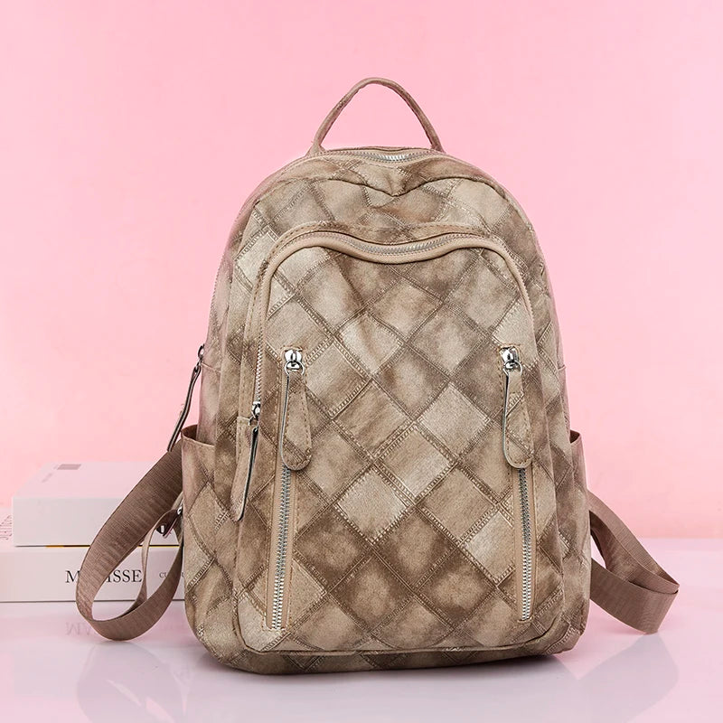 With High Quality Splashproof PU Fabric Mochilas Fashion Women's Travel Kapsack Retro Diamond Pattern Printed Design Backpacks