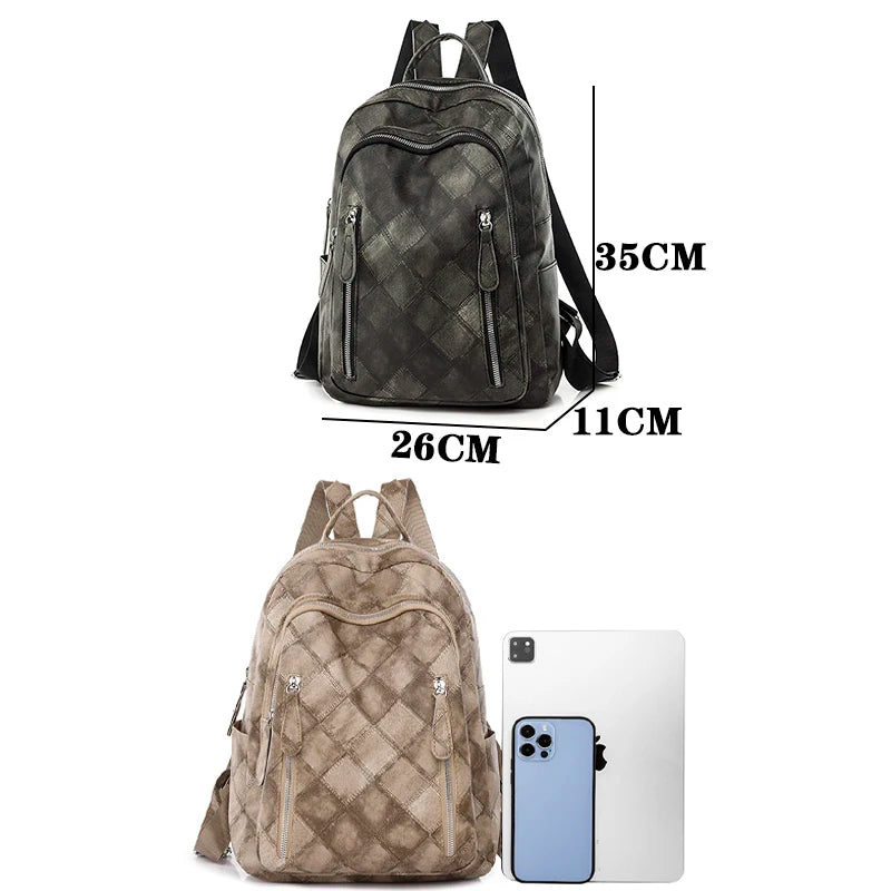 With High Quality Splashproof PU Fabric Mochilas Fashion Women's Travel Kapsack Retro Diamond Pattern Printed Design Backpacks