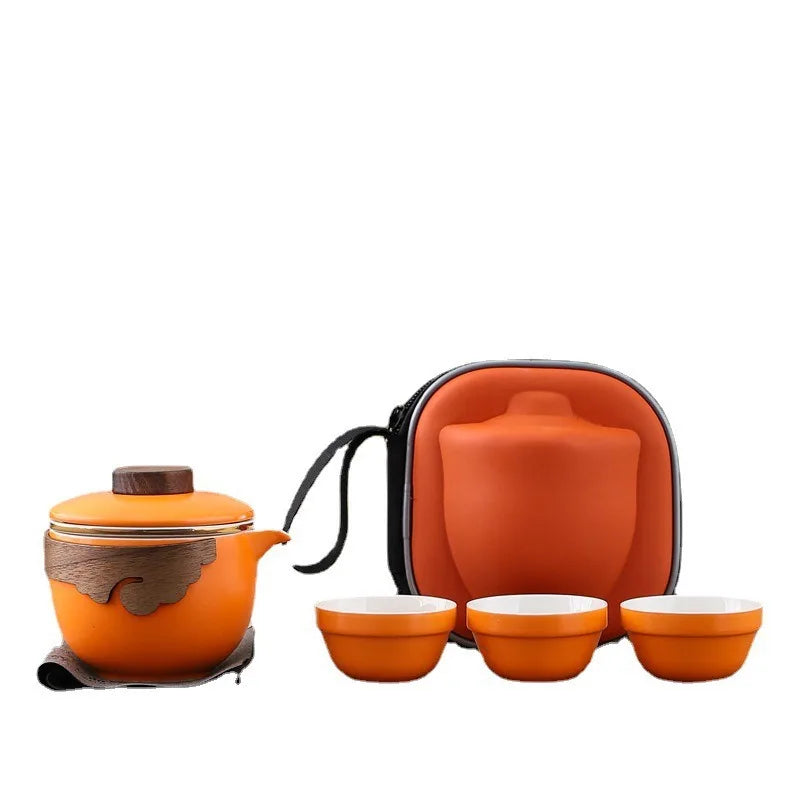 With Travelling Ba Chinese Kung Fu Tea Set Travel Set Ceramic Portable Teapot Porcelain Teaset Gaiwan Tea Cups Tea Tool