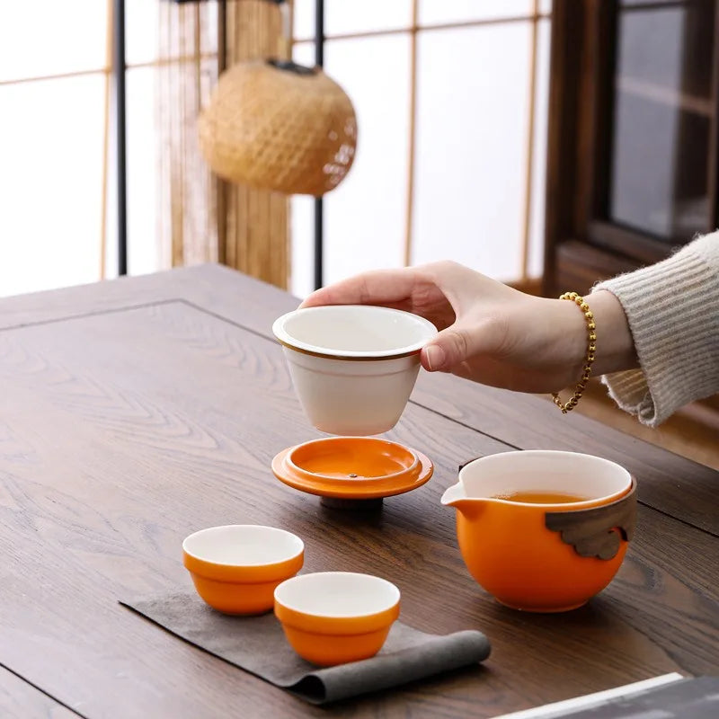 With Travelling Ba Chinese Kung Fu Tea Set Travel Set Ceramic Portable Teapot Porcelain Teaset Gaiwan Tea Cups Tea Tool
