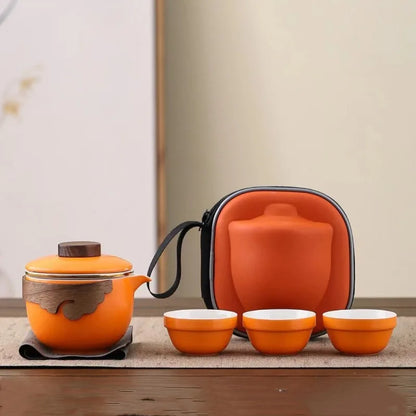 With Travelling Ba Chinese Kung Fu Tea Set Travel Set Ceramic Portable Teapot Porcelain Teaset Gaiwan Tea Cups Tea Tool