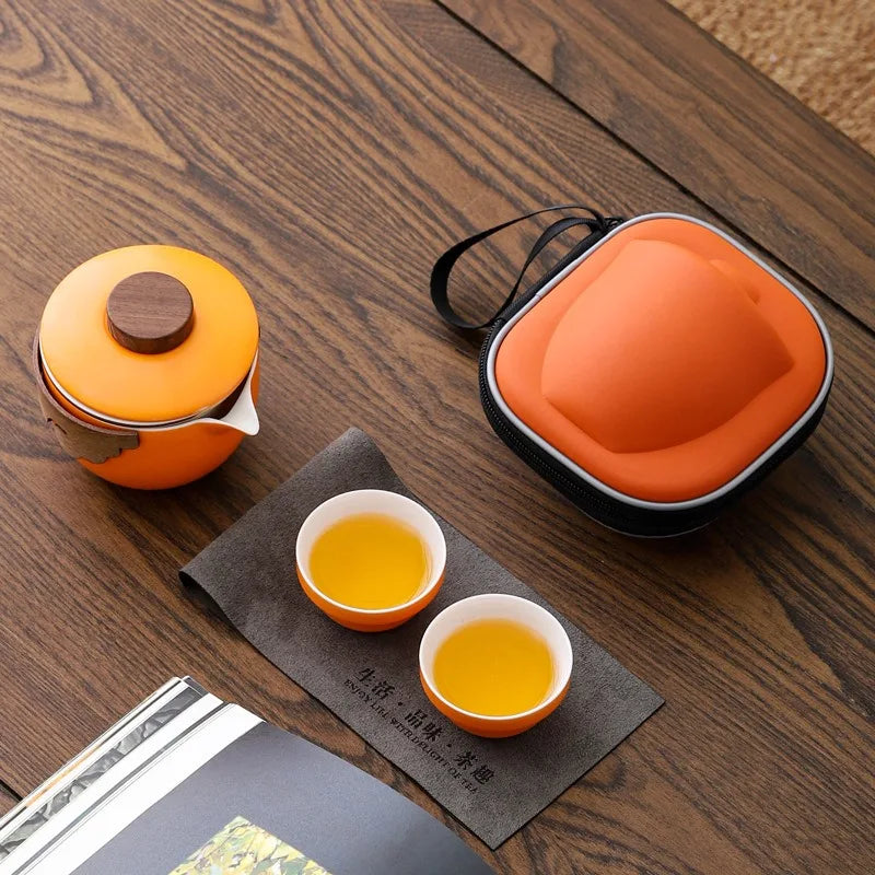 With Travelling Ba Chinese Kung Fu Tea Set Travel Set Ceramic Portable Teapot Porcelain Teaset Gaiwan Tea Cups Tea Tool